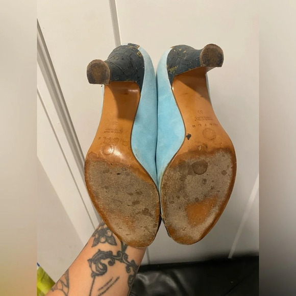 Maison Mayle suede printed blue pumps with turquoise details size 39 - Picture 9 of 9